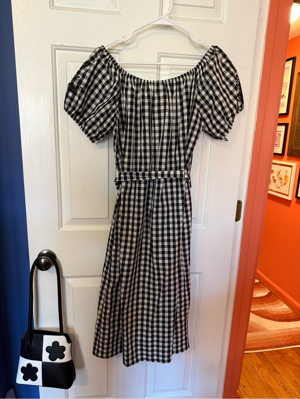Who What Wear Black and White Gingham Midi Dress - Picture 4 of 4